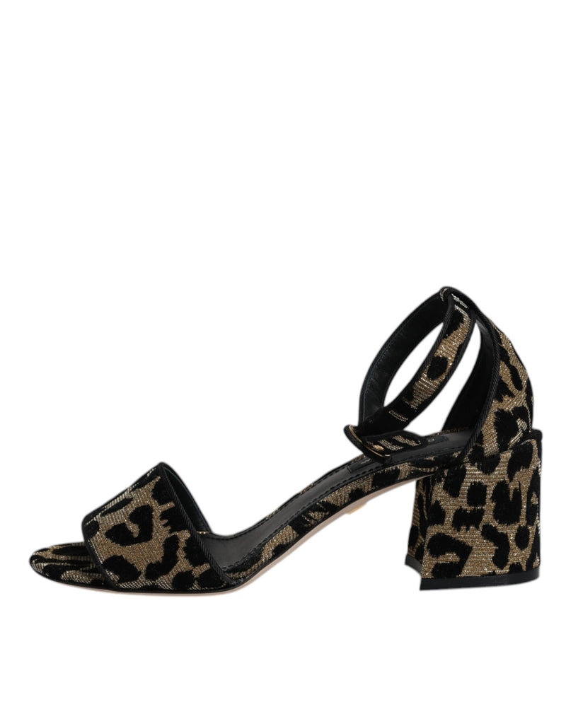 Dolce & Gabbana Gold Leopard Lurex Ankle Strap Heels Sandals