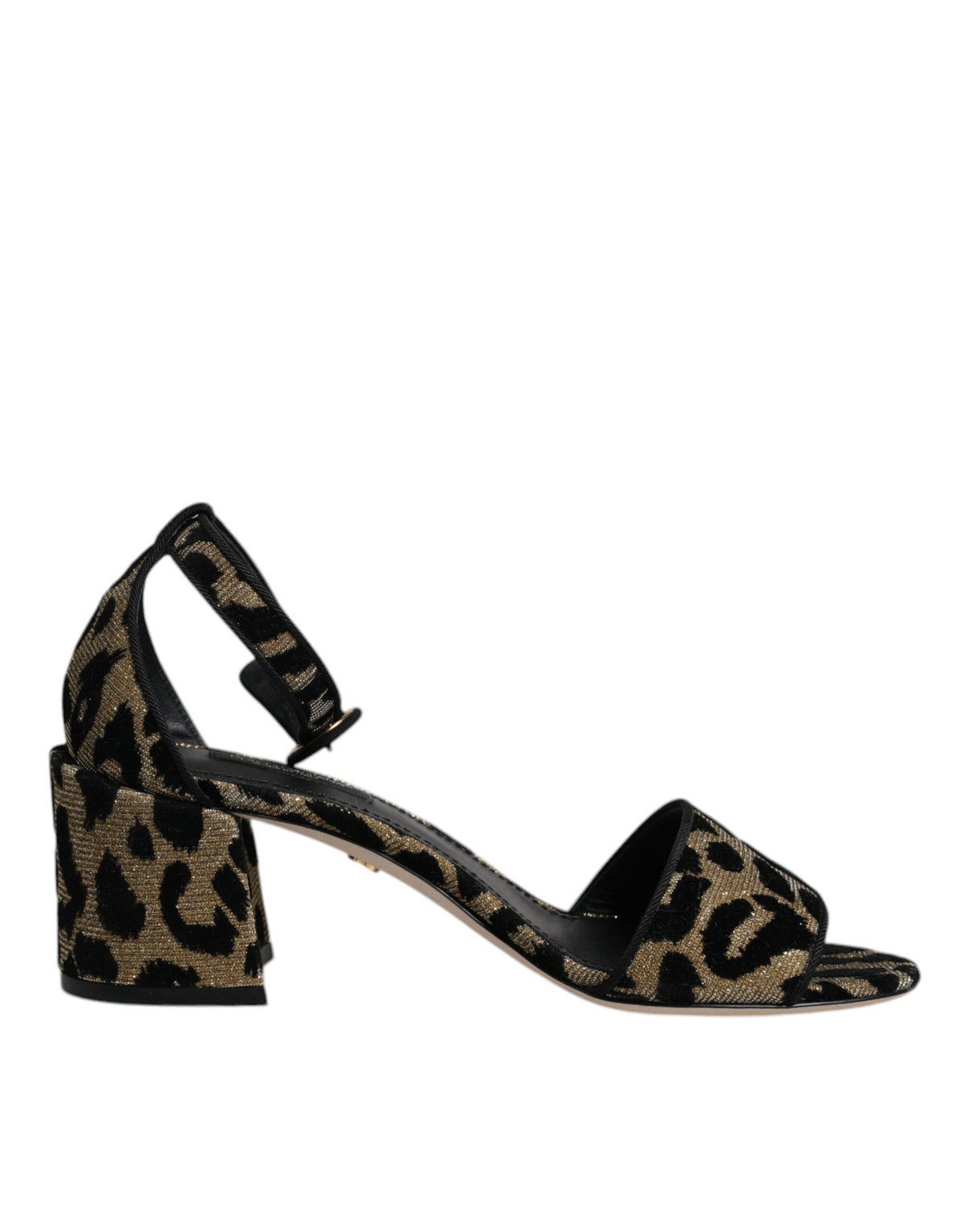 Dolce & Gabbana Gold Leopard Lurex Ankle Strap Heels Sandals