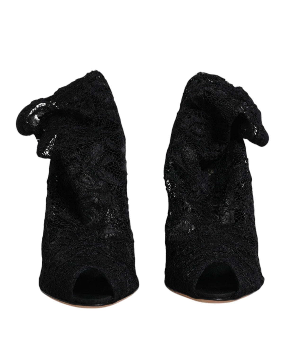 Dolce & Gabbana Black Lace Stretch Heels Mid Calf Boots