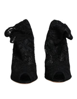 Dolce & Gabbana Black Lace Stretch Heels Mid Calf Boots