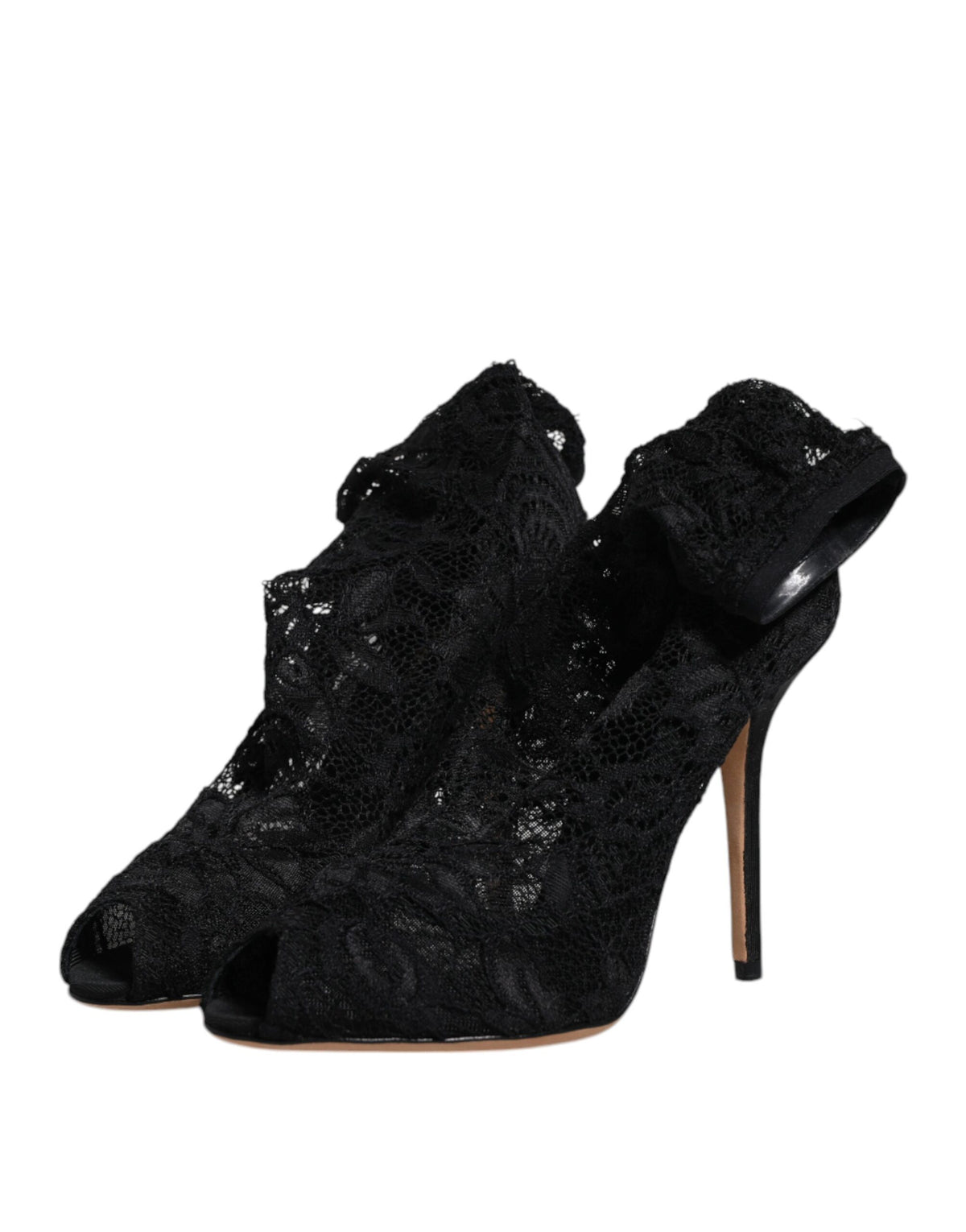 Dolce & Gabbana Black Lace Stretch Heels Mid Calf Boots