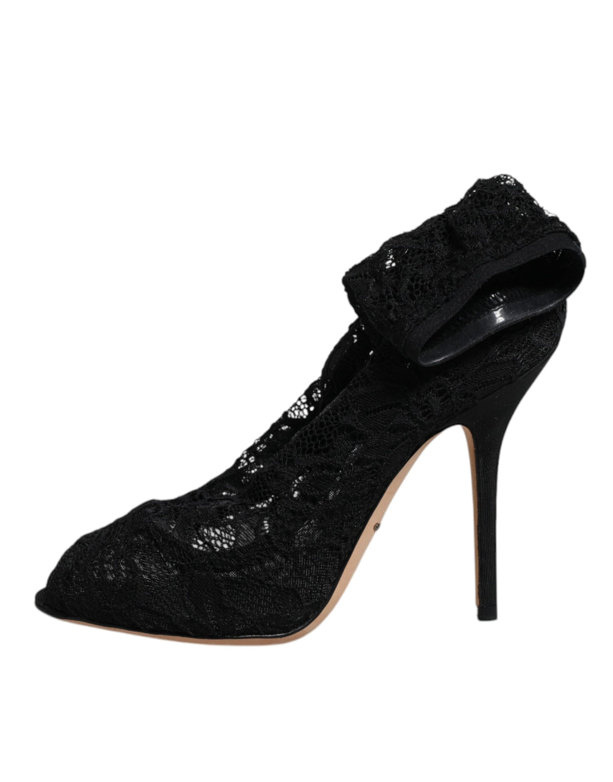 Dolce & Gabbana Black Lace Stretch Heels Mid Calf Boots