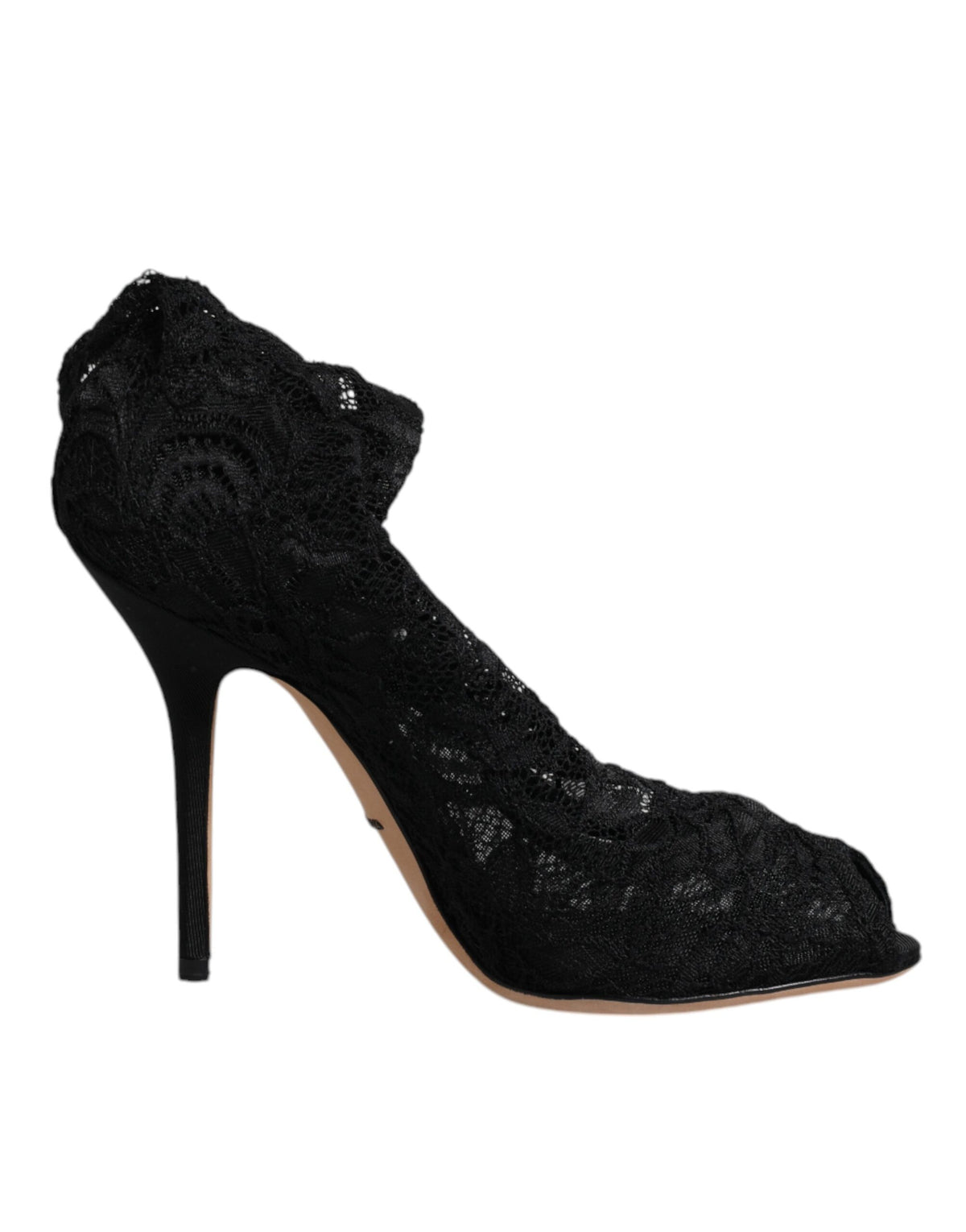 Dolce & Gabbana Black Lace Stretch Heels Mid Calf Boots
