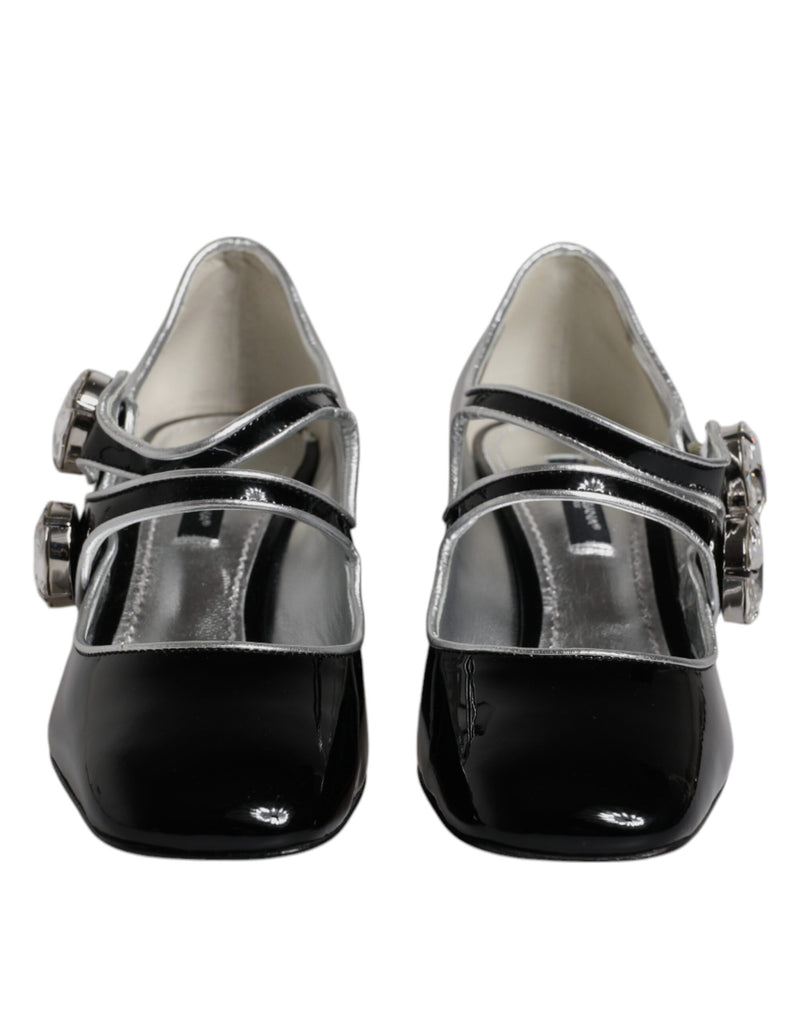 Dolce & Gabbana Black Patent Leather Crystal Mary Jane Pumps
