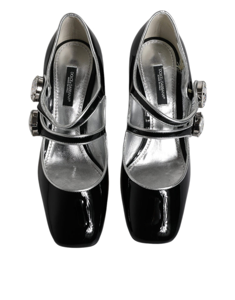Dolce & Gabbana Black Patent Leather Crystal Mary Jane Pumps