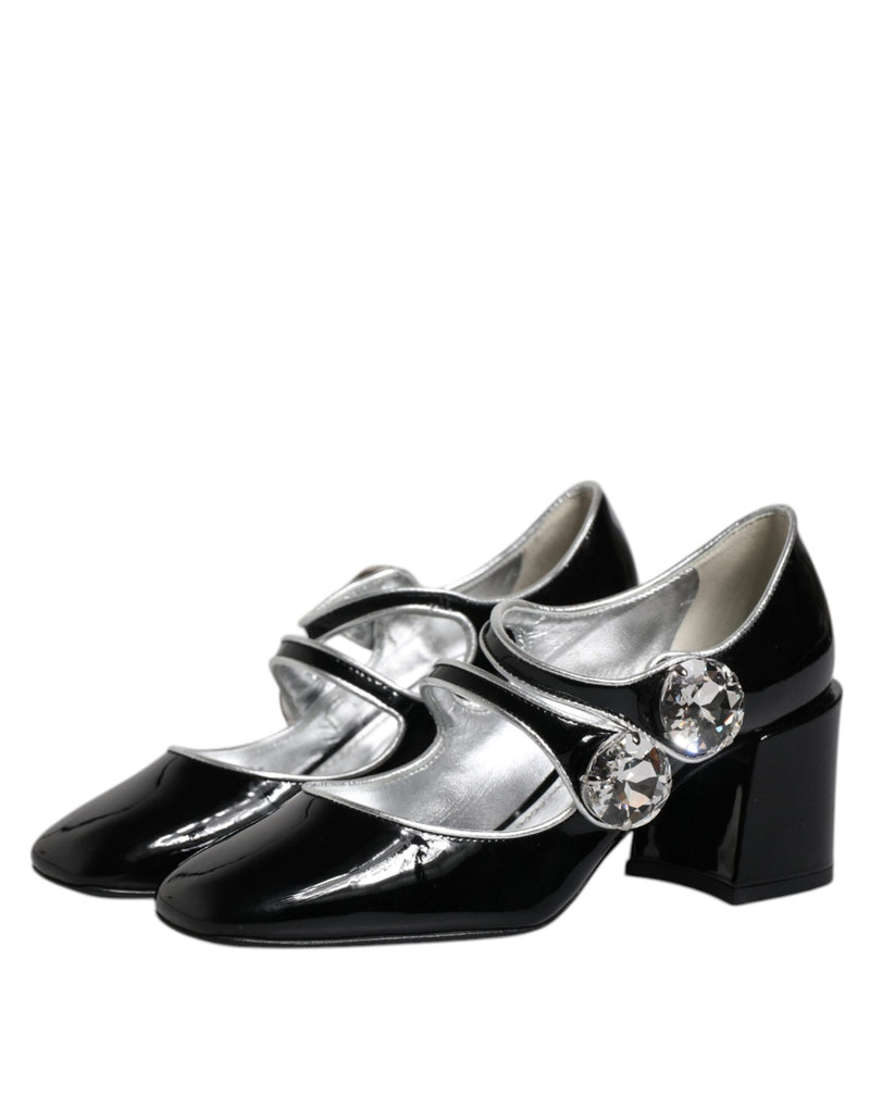 Dolce & Gabbana Black Patent Leather Crystal Mary Jane Pumps