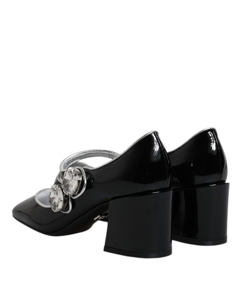 Dolce & Gabbana Black Patent Leather Crystal Mary Jane Pumps