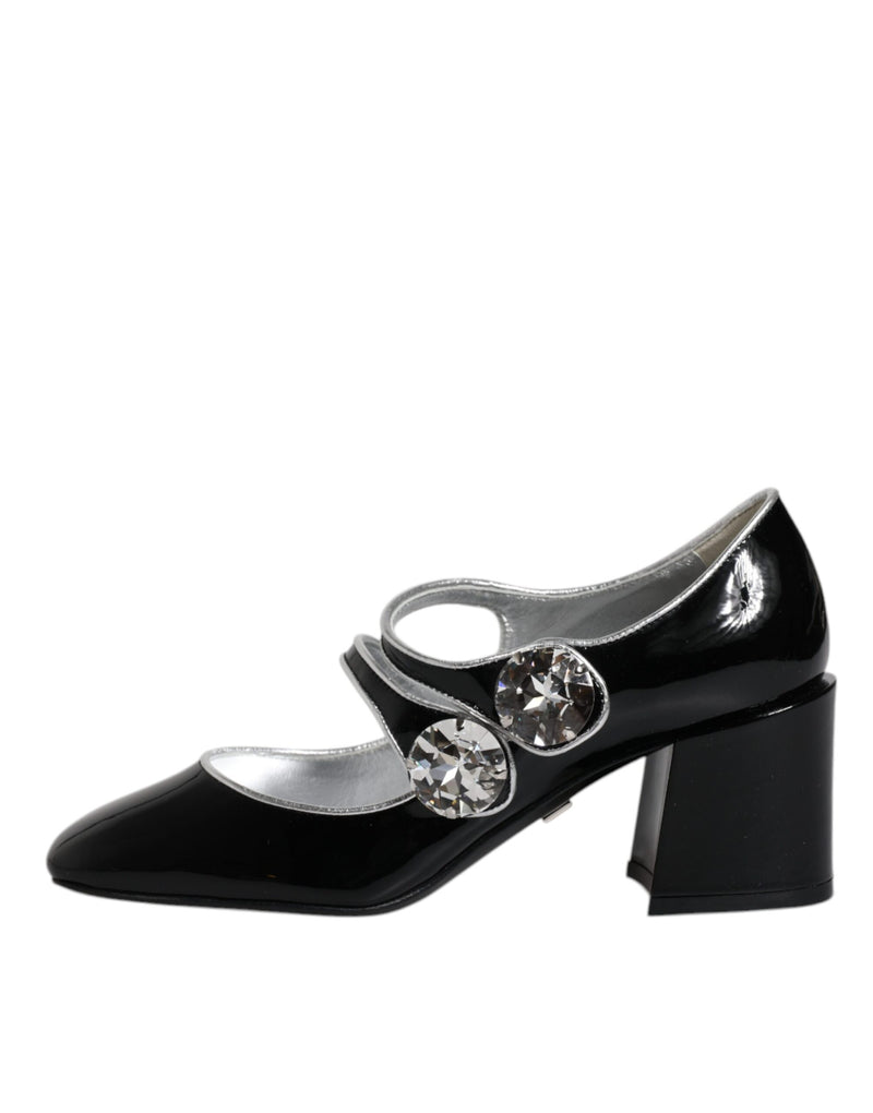 Dolce & Gabbana Black Patent Leather Crystal Mary Jane Pumps