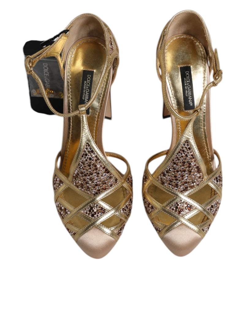 Dolce & Gabbana Beige Crystal Embellished Satin Leather Pumps