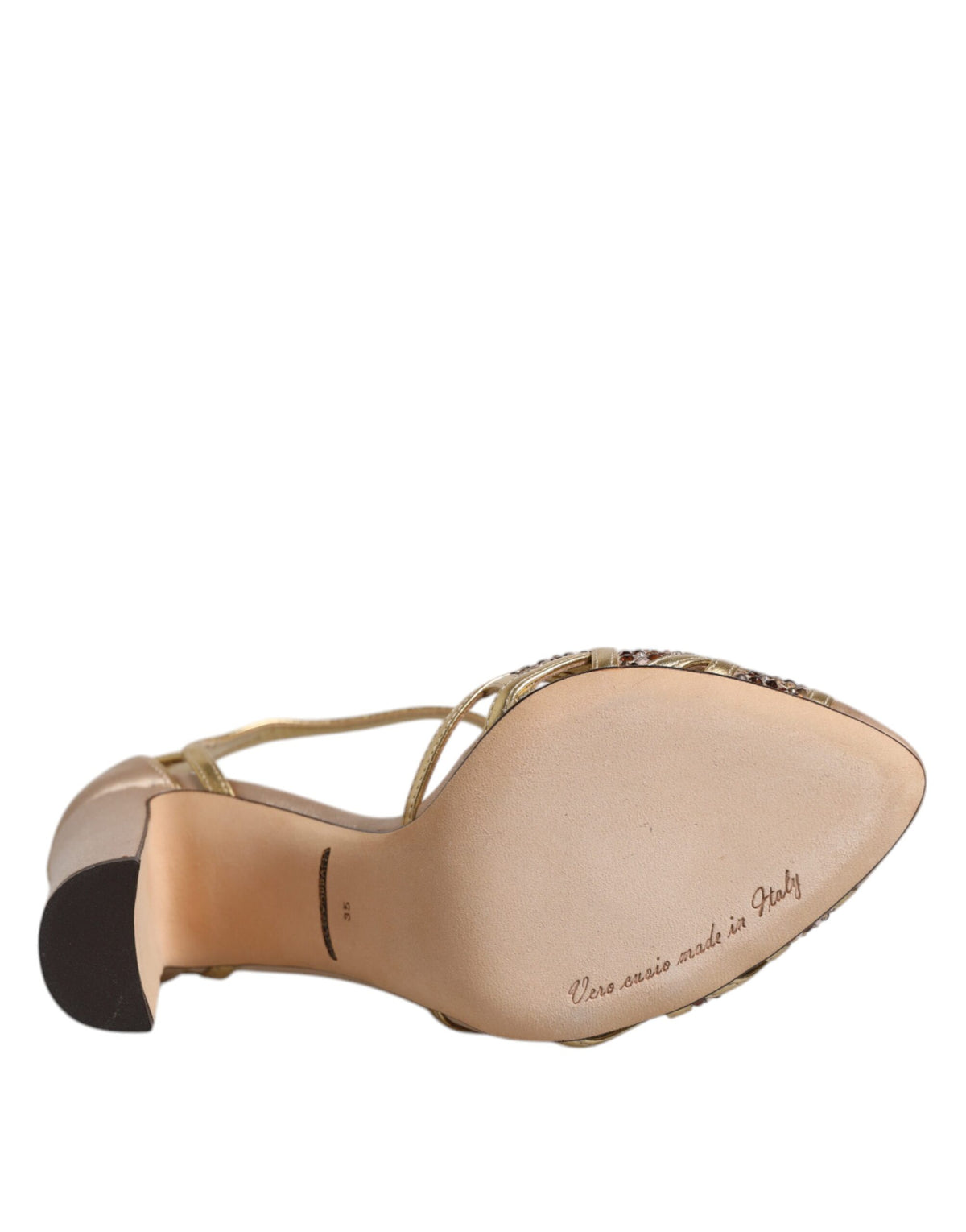 Dolce & Gabbana Beige Crystal Embellished Satin Leather Pumps