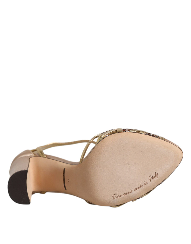 Dolce & Gabbana Beige Crystal Embellished Satin Leather Pumps