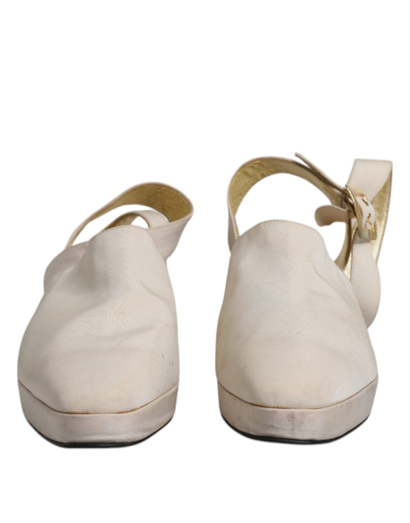 Dolce & Gabbana Off White Block Heels Slingback Sandals