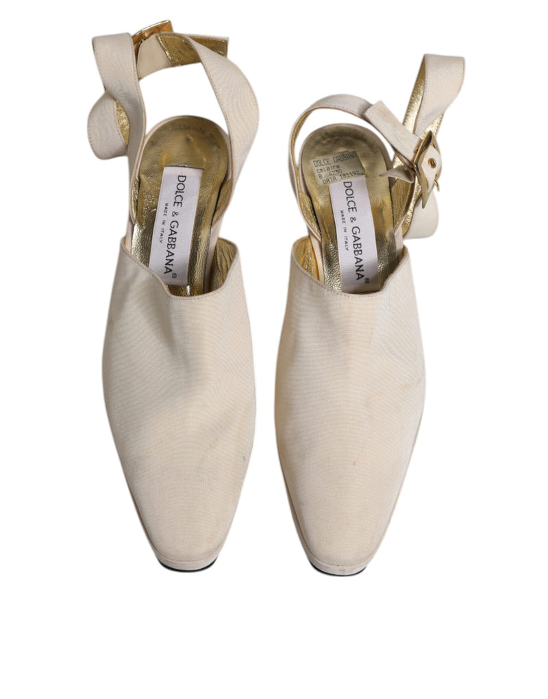 Dolce & Gabbana Off White Block Heels Slingback Sandals