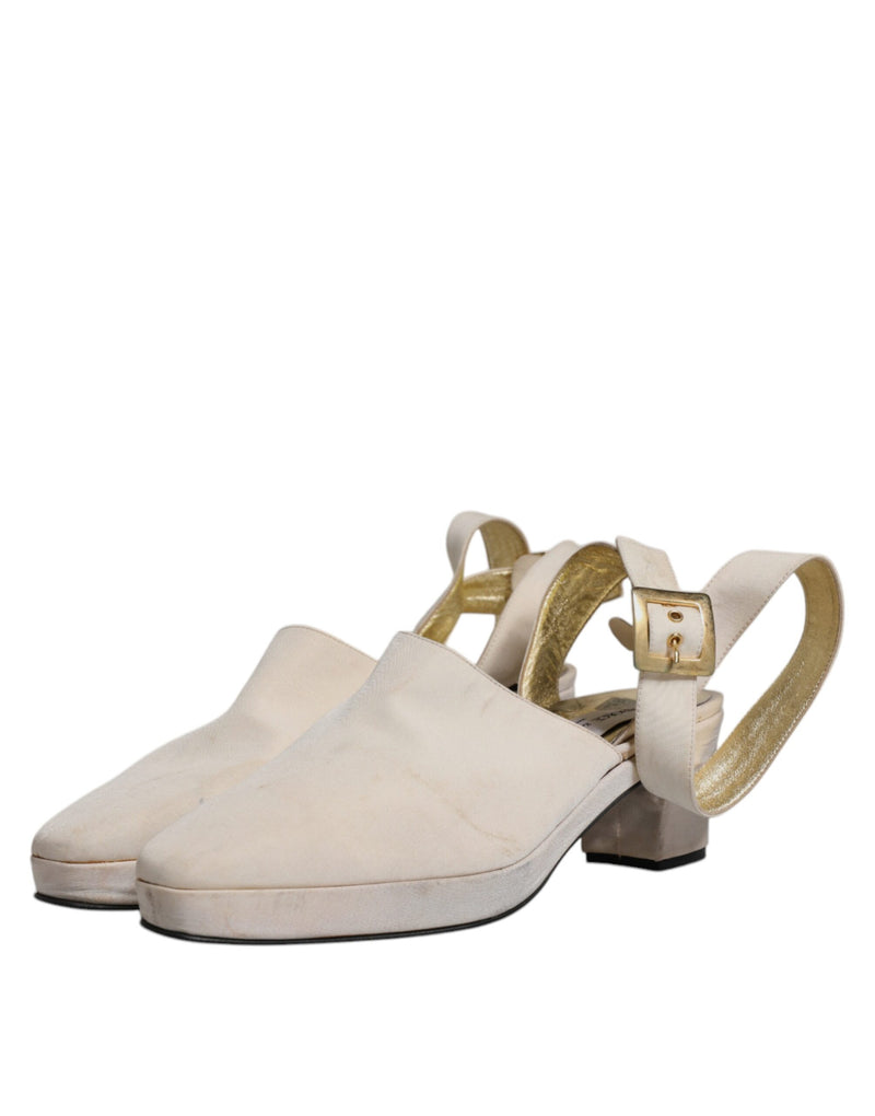 Dolce & Gabbana Off White Block Heels Slingback Sandals
