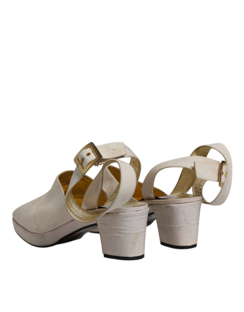 Dolce & Gabbana Off White Block Heels Slingback Sandals