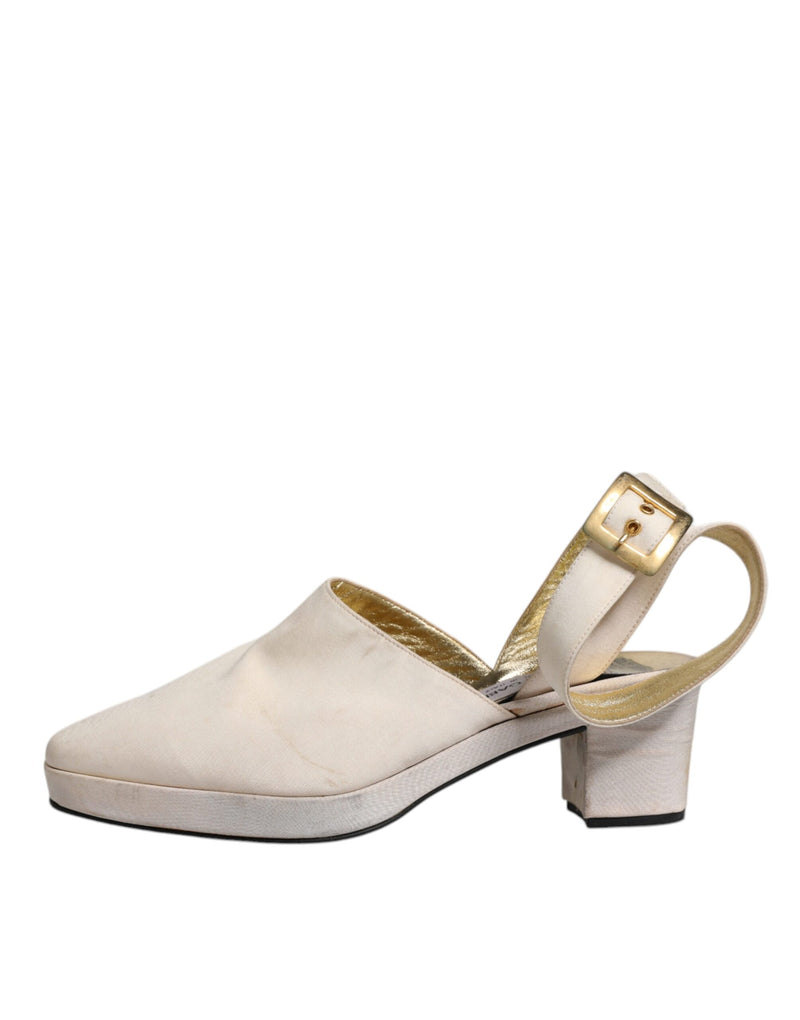 Dolce & Gabbana Off White Block Heels Slingback Sandals