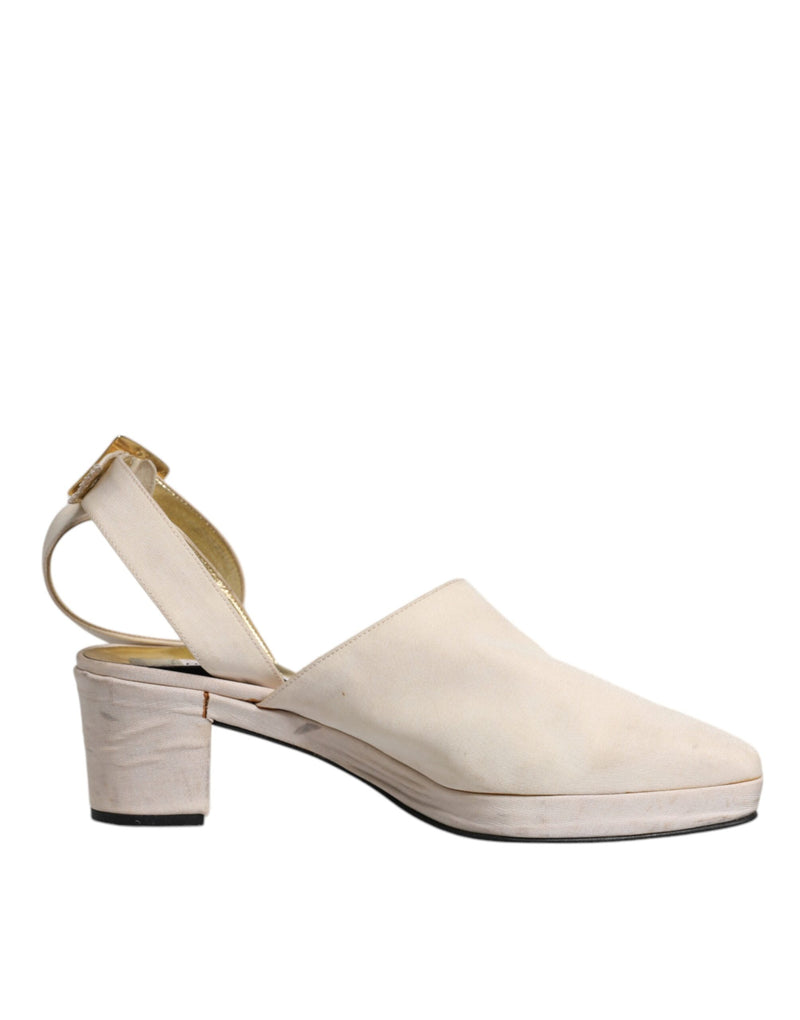 Dolce & Gabbana Off White Block Heels Slingback Sandals