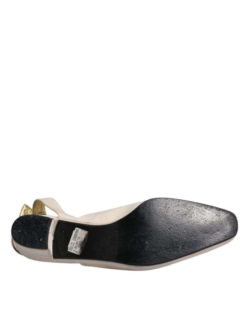 Dolce & Gabbana Off White Block Heels Slingback Sandals