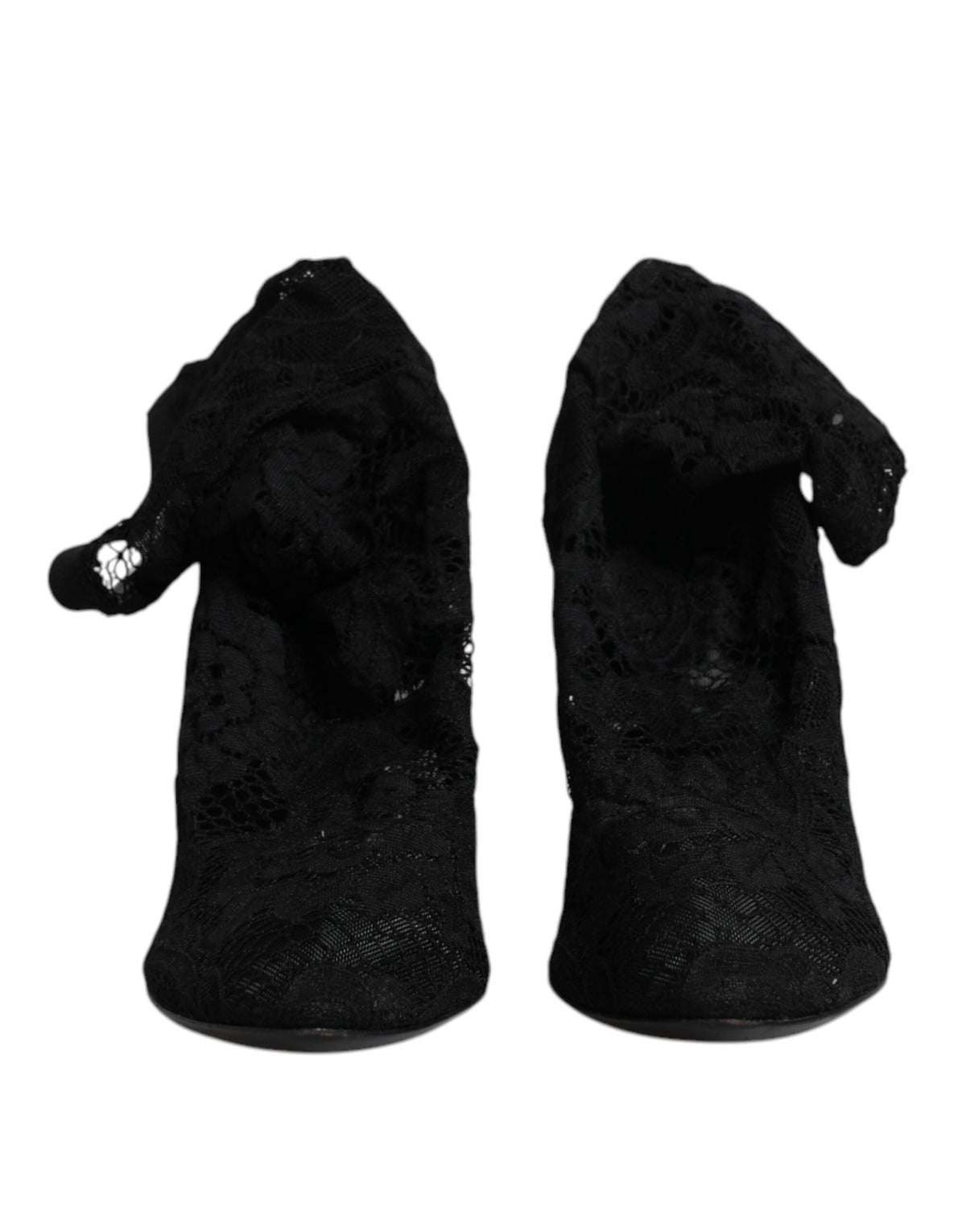 Dolce & Gabbana Black Lace Stretch Heels Mid Calf Boots