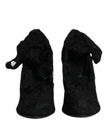 Dolce & Gabbana Black Lace Stretch Heels Mid Calf Boots