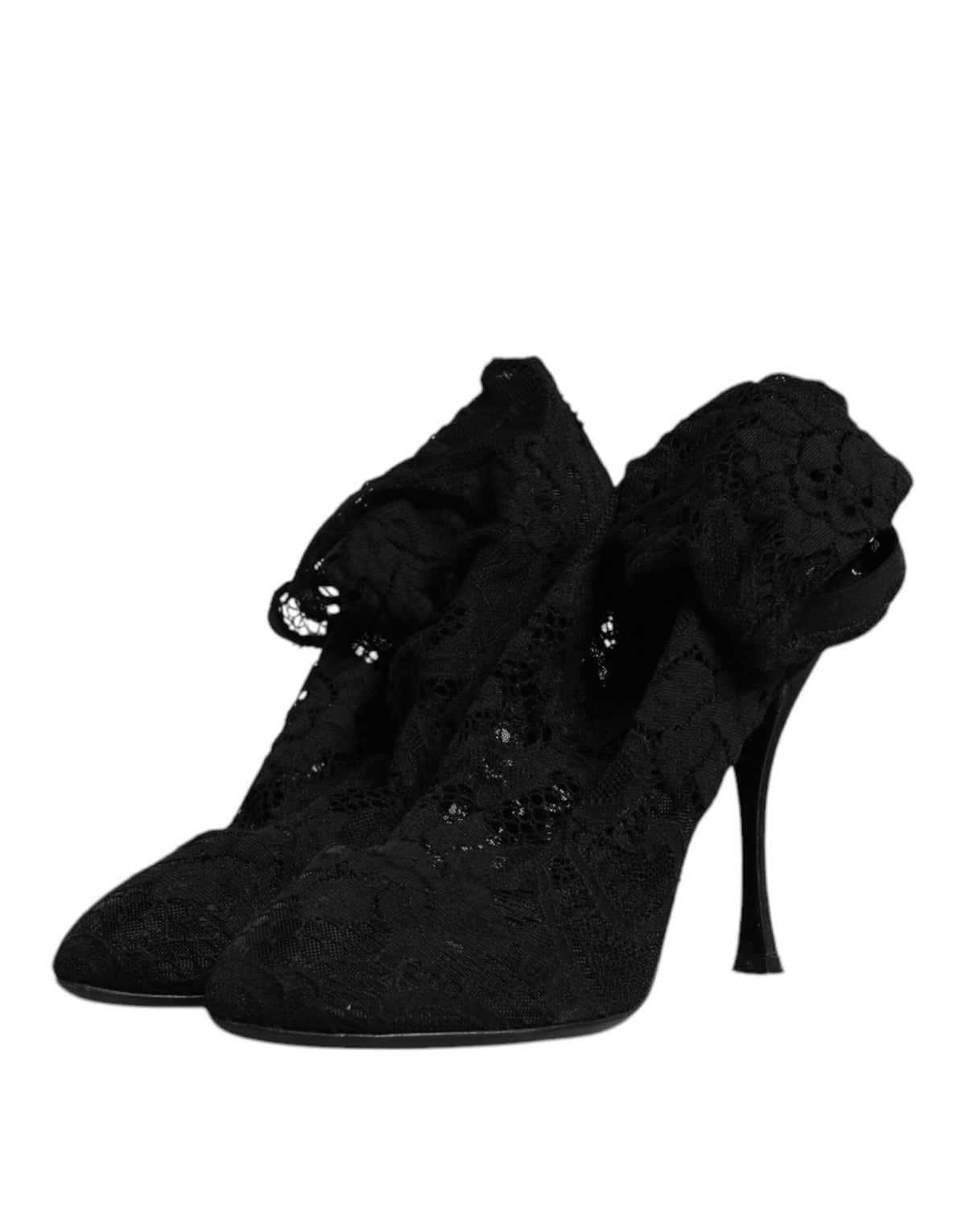 Dolce & Gabbana Black Lace Stretch Heels Mid Calf Boots