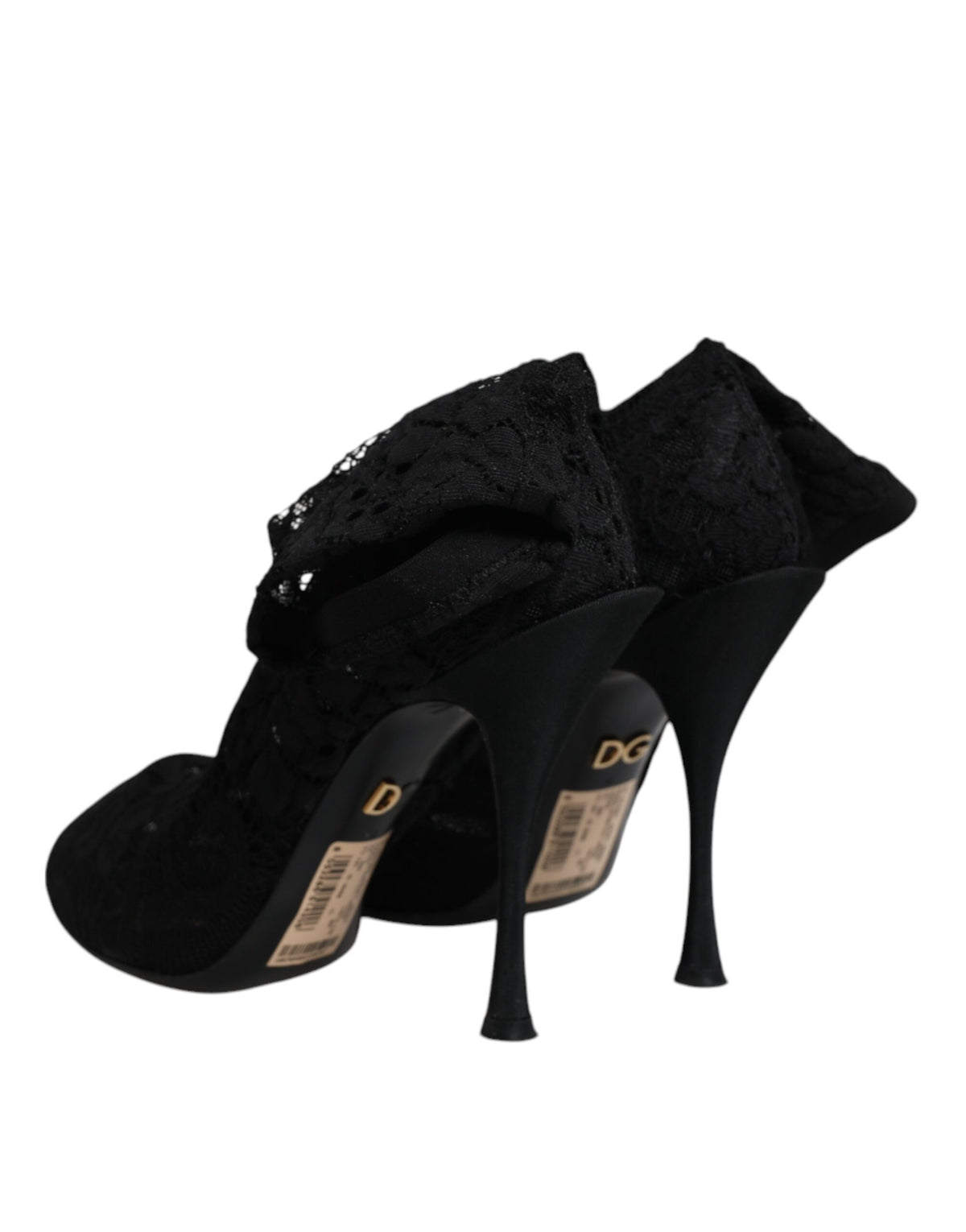 Dolce & Gabbana Black Lace Stretch Heels Mid Calf Boots