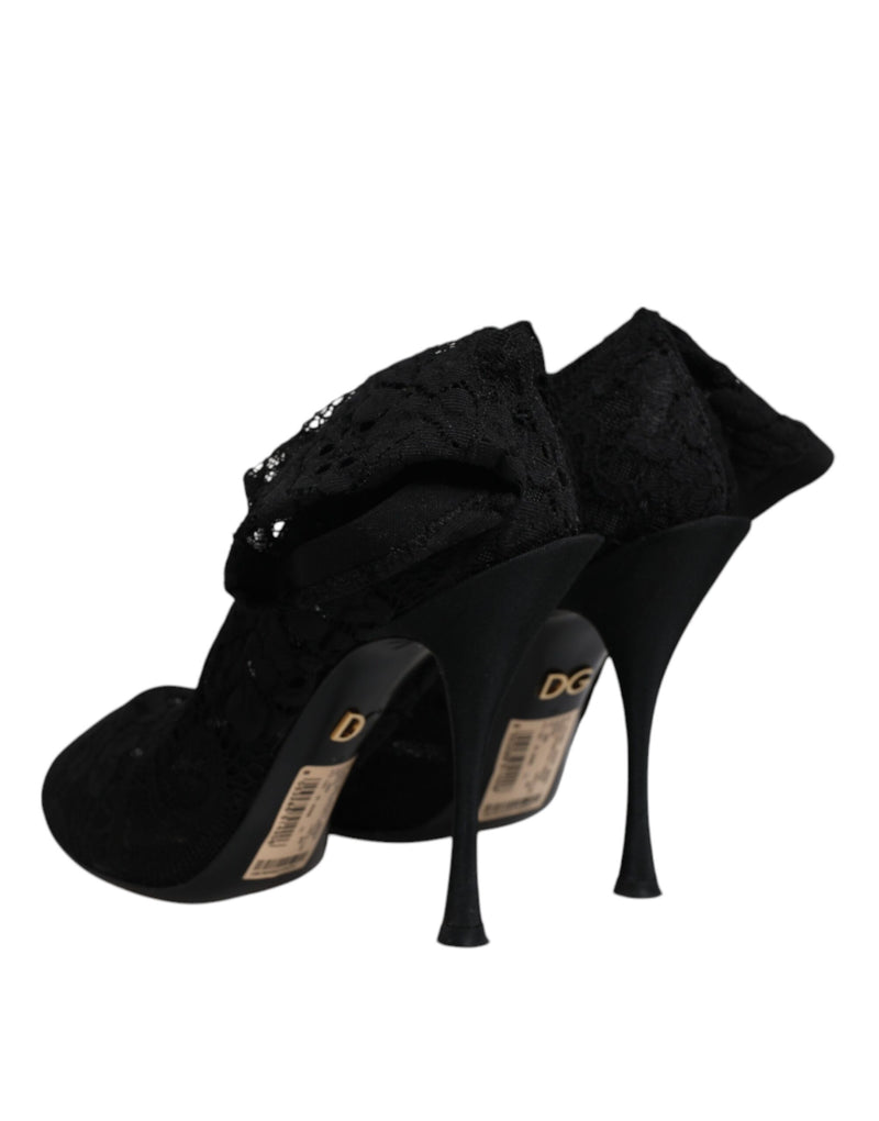 Dolce & Gabbana Black Lace Stretch Heels Mid Calf Boots