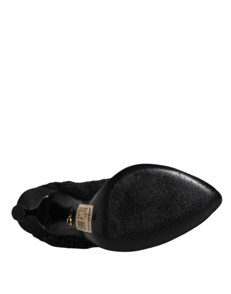 Dolce & Gabbana Black Lace Stretch Heels Mid Calf Boots