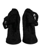 Dolce & Gabbana Black Lace Stretch Heels Mid Calf Boots