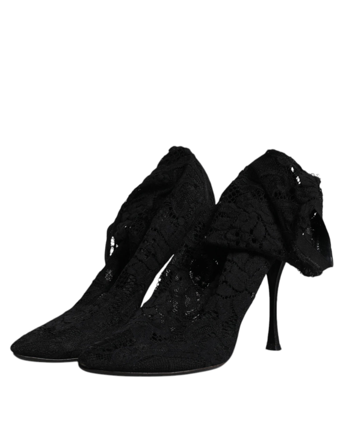 Dolce & Gabbana Black Lace Stretch Heels Mid Calf Boots