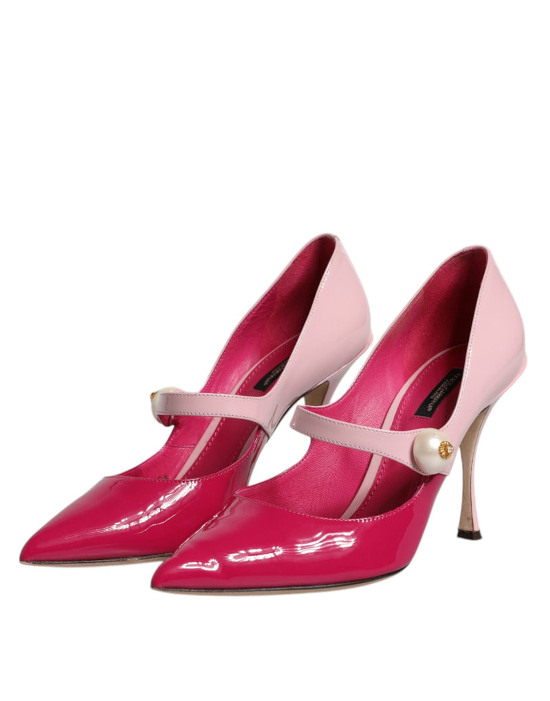 Dolce & Gabbana Two Tone Pink Leather Mary Jane Heels Pumps