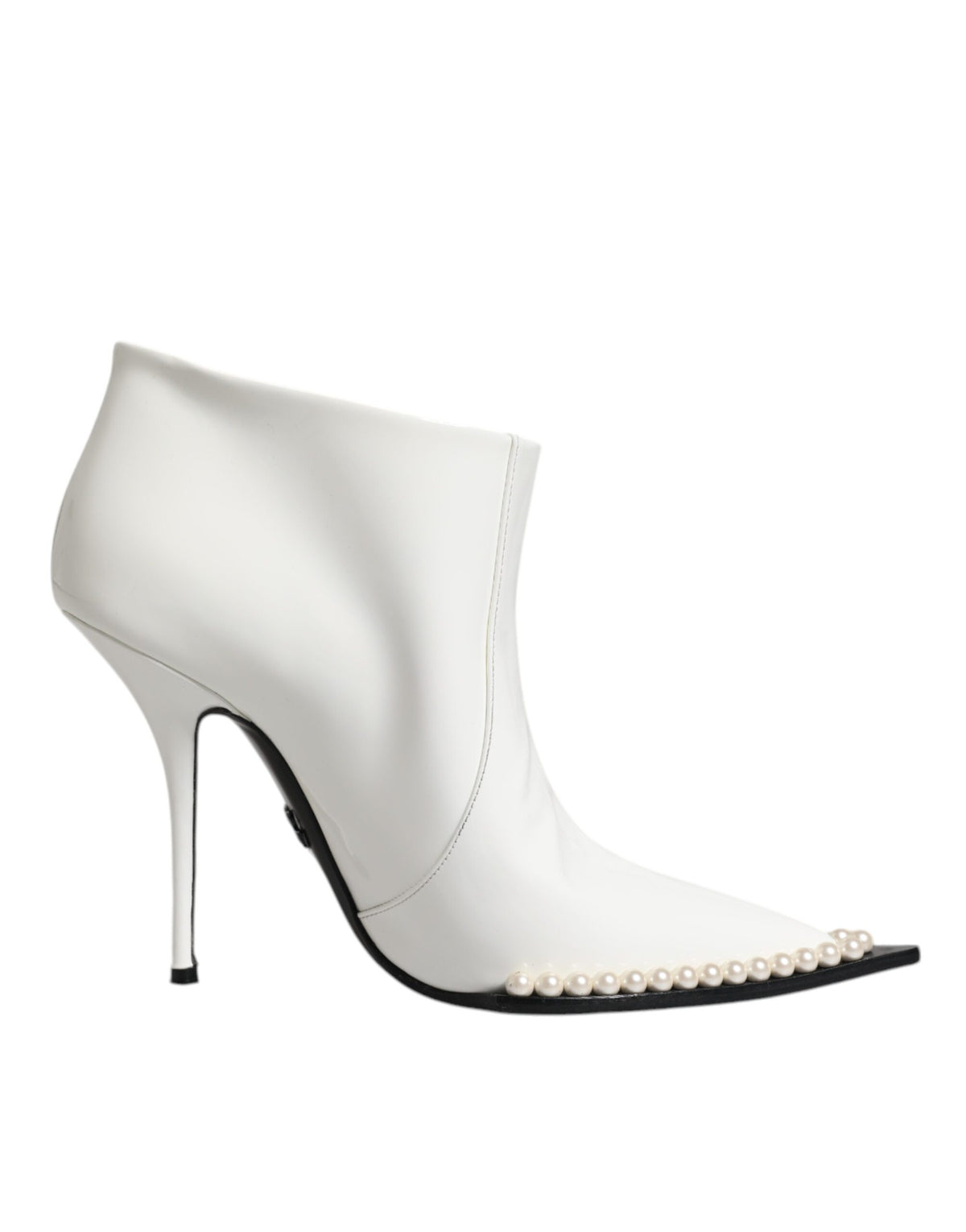 Dolce & Gabbana White Faux Pearl Leather Pointed Toe Ankle Boots