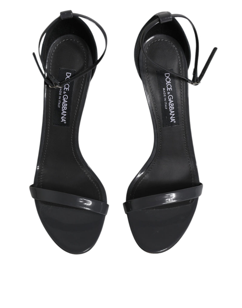 Dolce & Gabbana Grey Leather Ankle Strap Heel Sandals