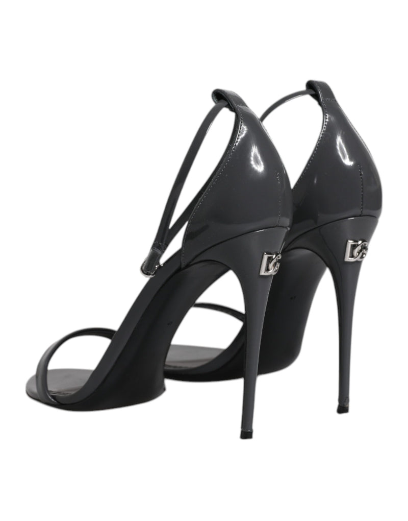 Dolce & Gabbana Grey Leather Ankle Strap Heel Sandals