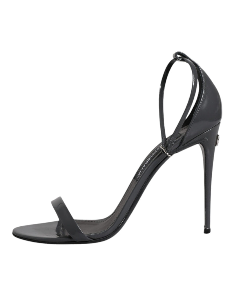 Dolce & Gabbana Grey Leather Ankle Strap Heel Sandals