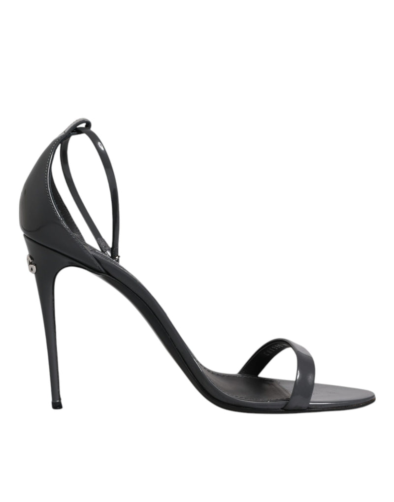 Dolce & Gabbana Grey Leather Ankle Strap Heel Sandals