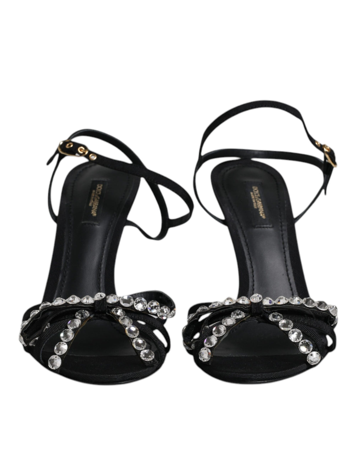 Dolce & Gabbana Black Leather Crystal Bow KEIRA Sandals
