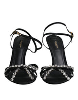Dolce & Gabbana Black Leather Crystal Bow KEIRA Sandals