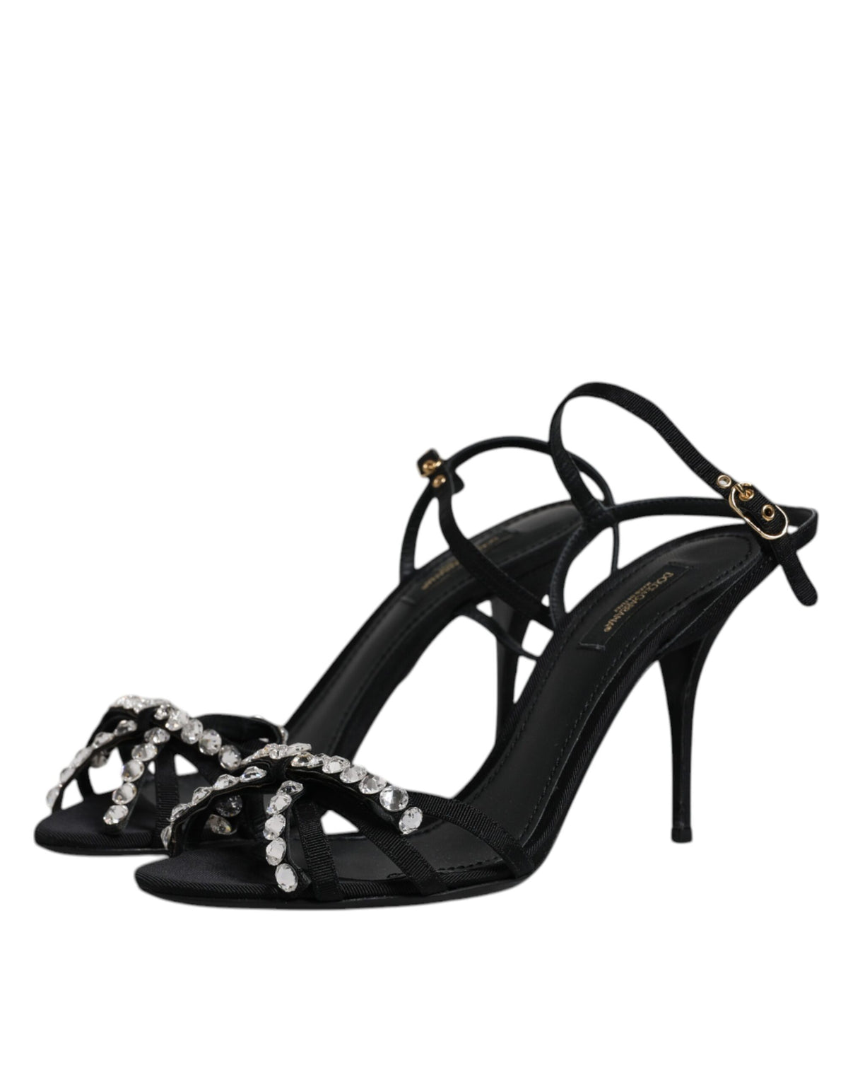 Dolce & Gabbana Black Leather Crystal Bow KEIRA Sandals