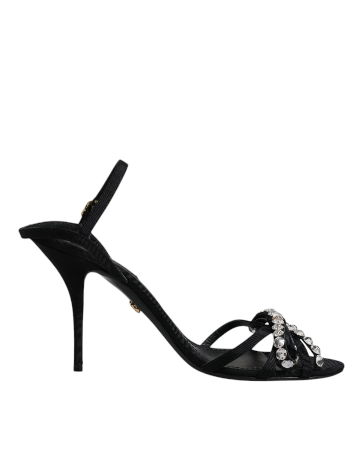 Dolce & Gabbana Black Leather Crystal Bow KEIRA Sandals