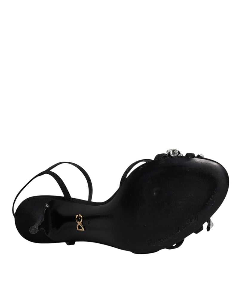 Dolce & Gabbana Black Leather Crystal Bow KEIRA Sandals