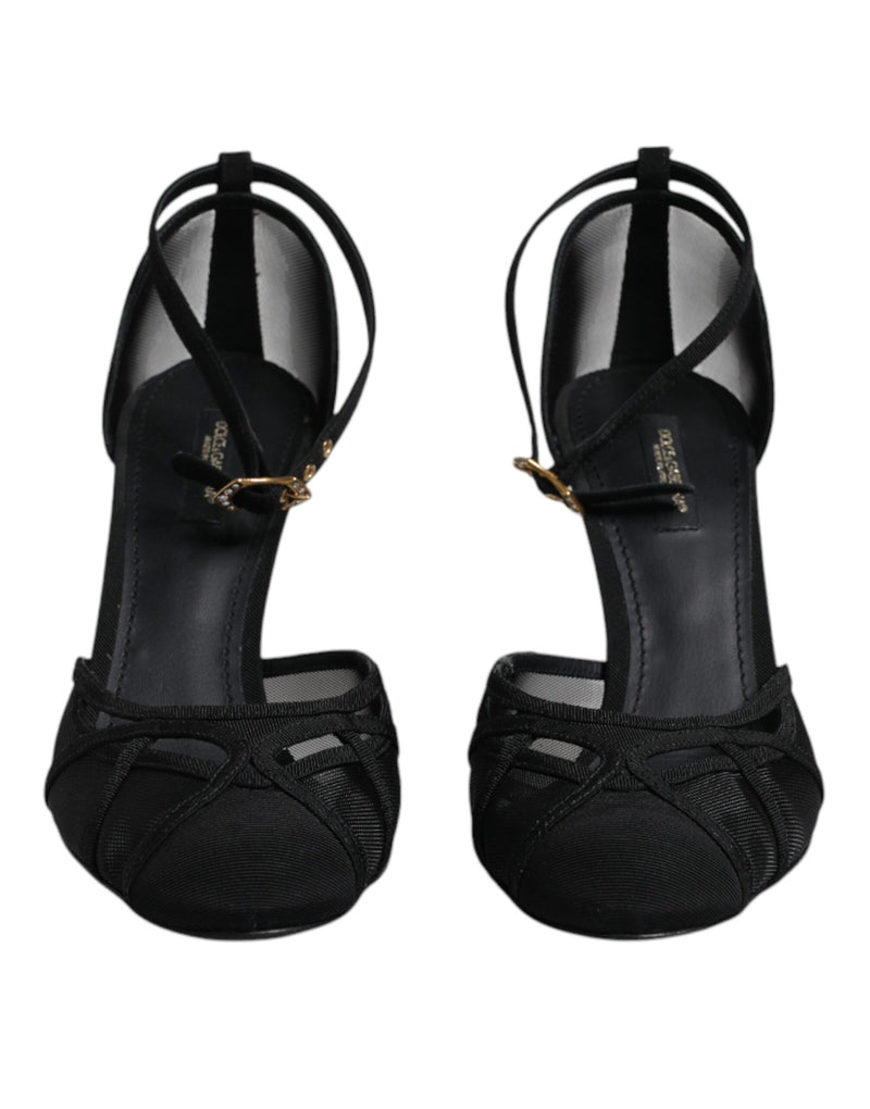 Dolce & Gabbana Black Mesh Ankle Strap Heels Pumps