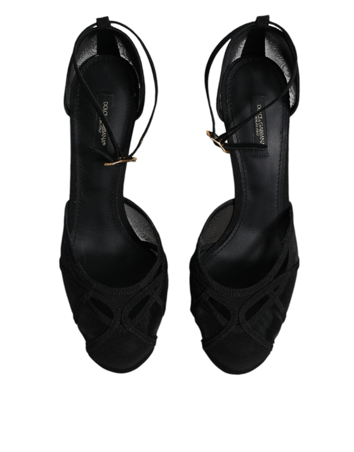 Dolce & Gabbana Black Mesh Ankle Strap Heels Pumps