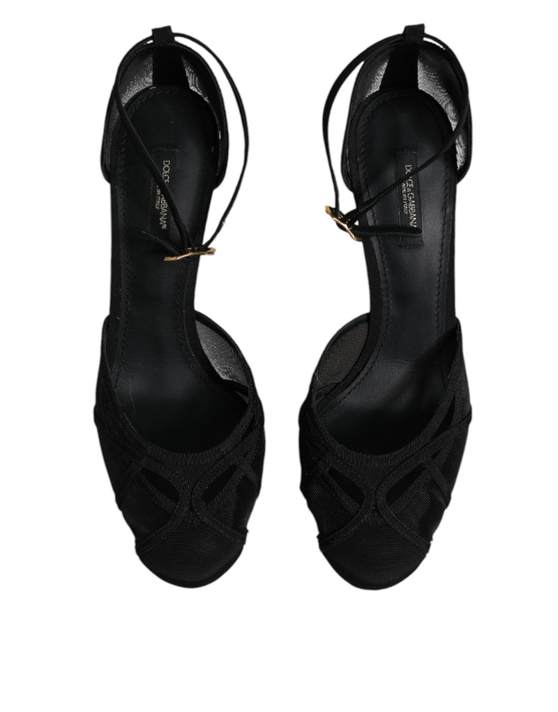 Dolce & Gabbana Black Mesh Ankle Strap Heels Pumps