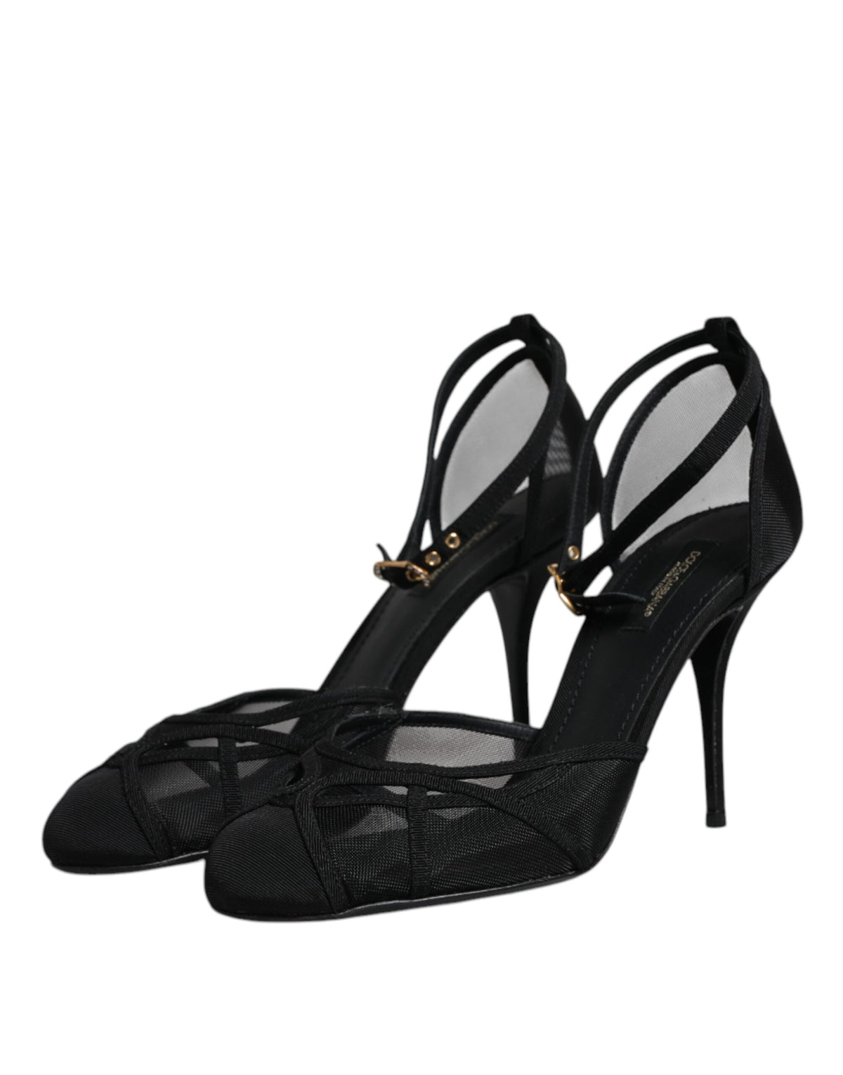 Dolce & Gabbana Black Mesh Ankle Strap Heels Pumps