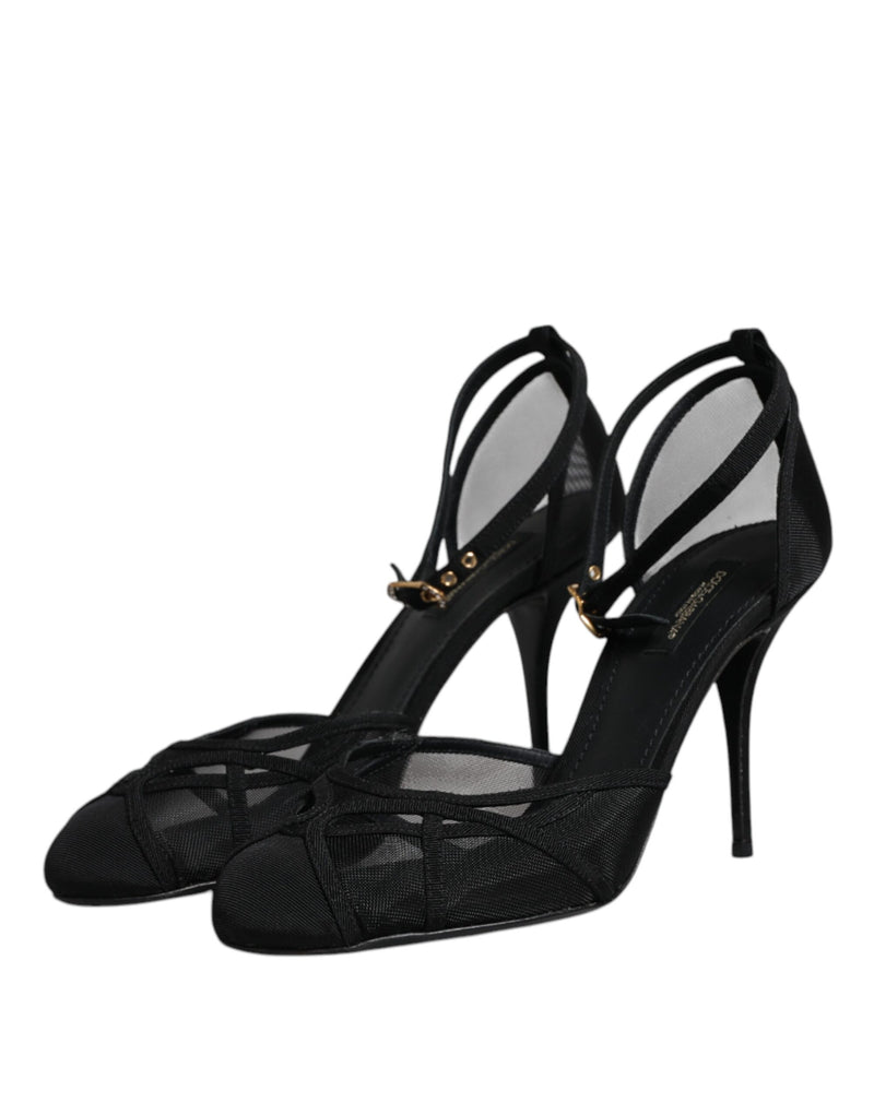Dolce & Gabbana Black Mesh Ankle Strap Heels Pumps