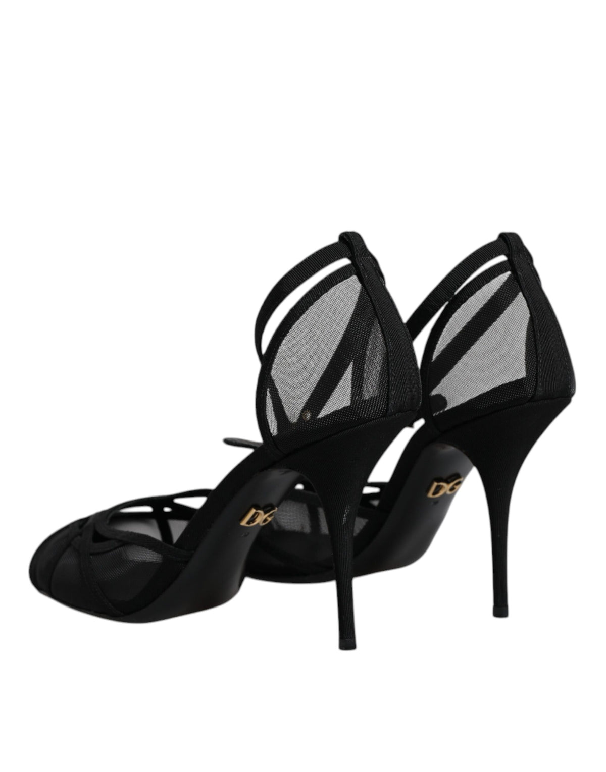 Dolce & Gabbana Black Mesh Ankle Strap Heels Pumps