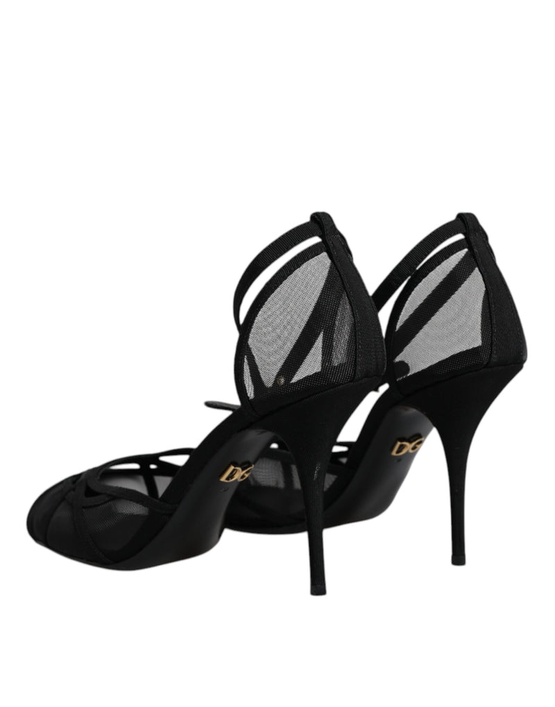 Dolce & Gabbana Black Mesh Ankle Strap Heels Pumps