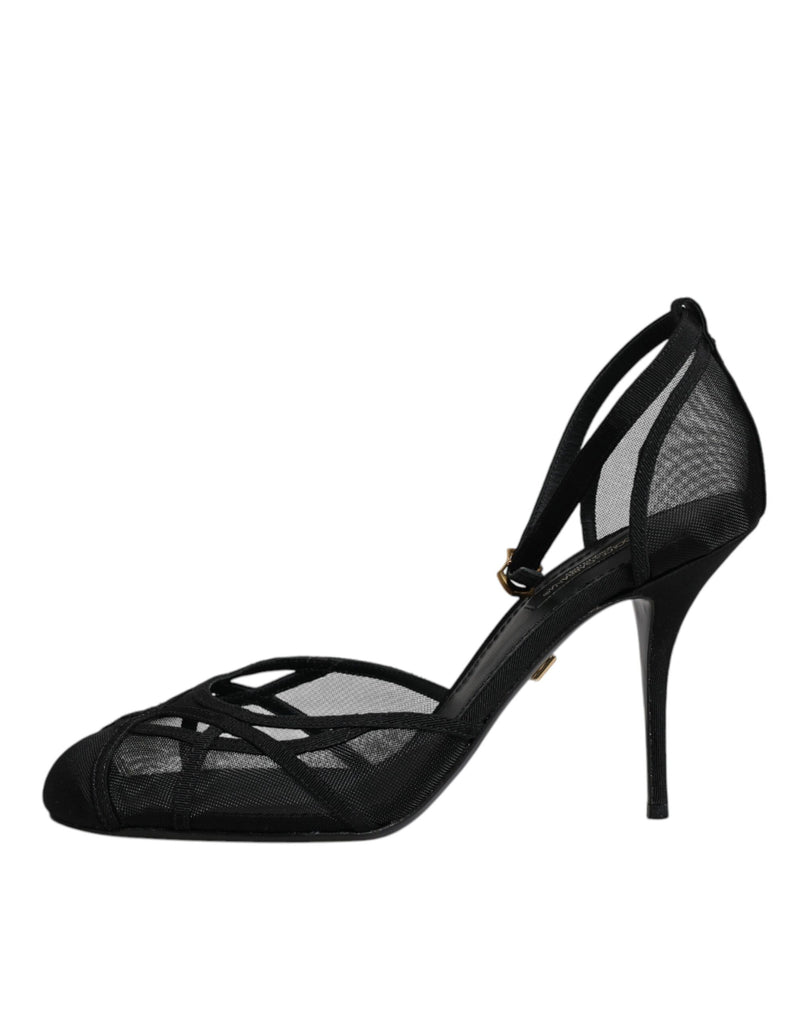 Dolce & Gabbana Black Mesh Ankle Strap Heels Pumps
