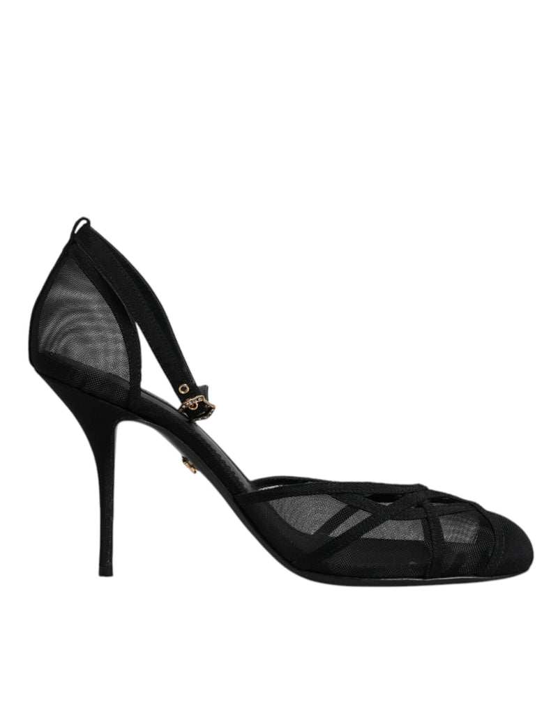 Dolce & Gabbana Black Mesh Ankle Strap Heels Pumps